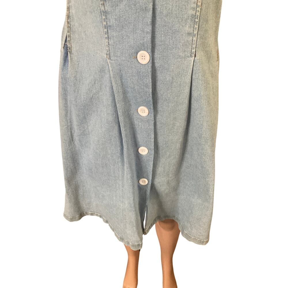 Vintage Denim Dress Womens Small Puff Sleeve Button Front Cottagecore Blue - Picture 5 of 8